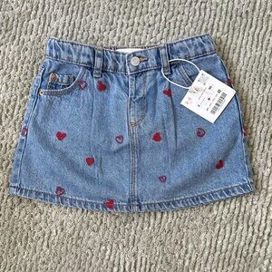 Zara Denim Mini Skirt with Red Heart Embroidery